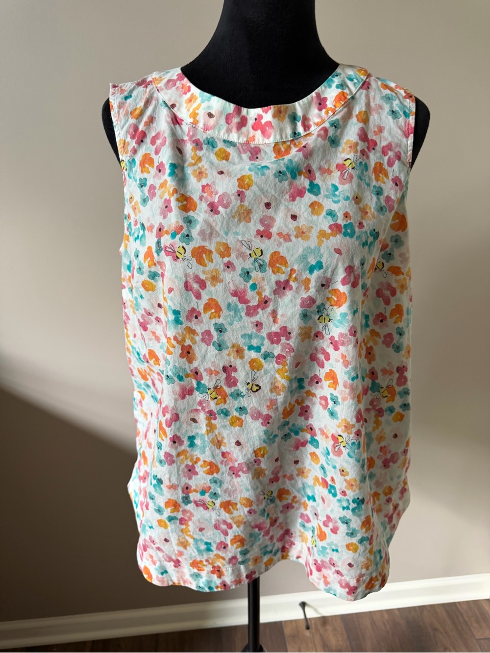 Talbots Multicolor Floral Sleeveless Top in White, Pink & Turquoise Large